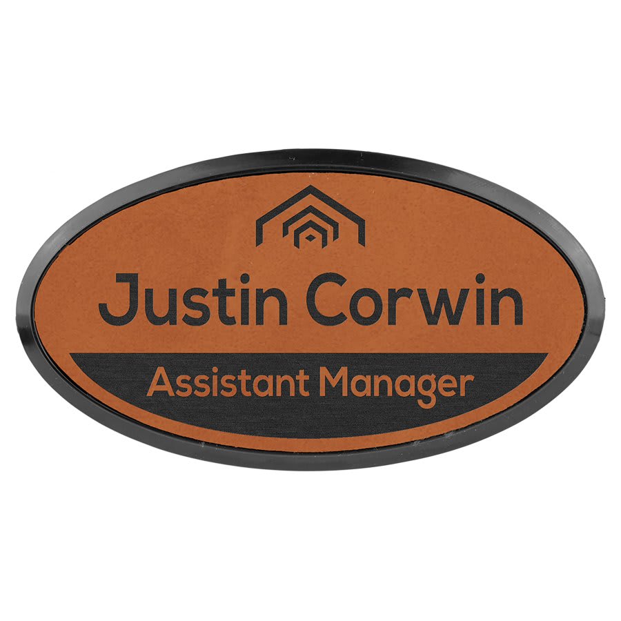 Laserable Leatherette Oval Badge & Frame