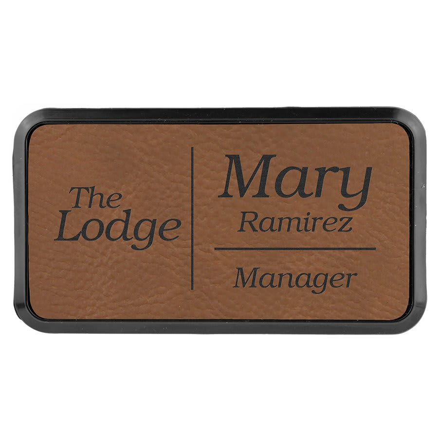 Laserable Leatherette Round Corner Badge & Frame 3" x 1 1/2"