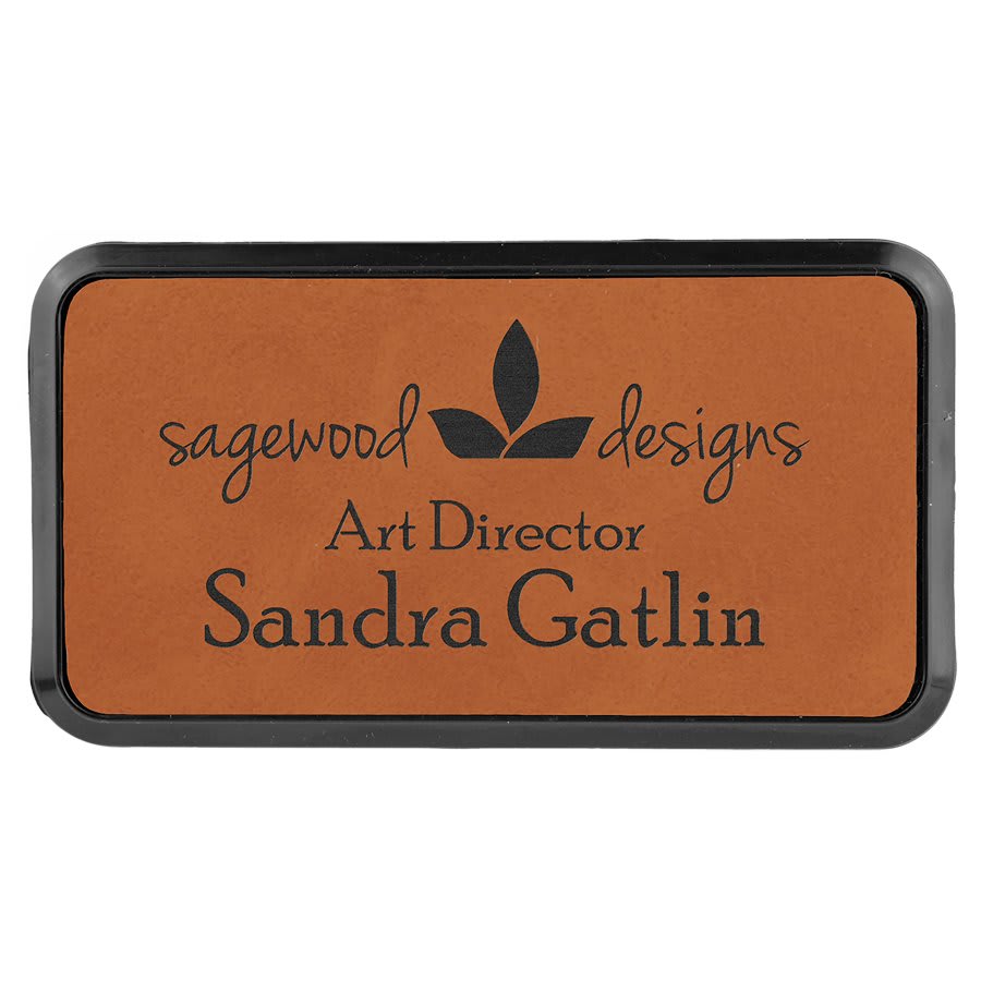 Laserable Leatherette Round Corner Badge & Frame 3" x 1 1/2"