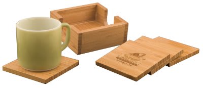 4" x 4" Genuine Bamboo Square 4-Coaster Set