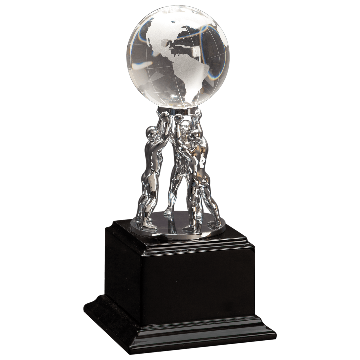 Crystal Globe on Silver Metal Teamwork Stand/Black Base