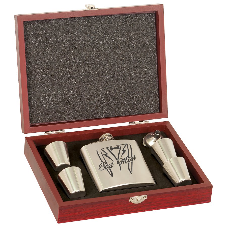 Flask Gift Set with Rosewood Finish Box