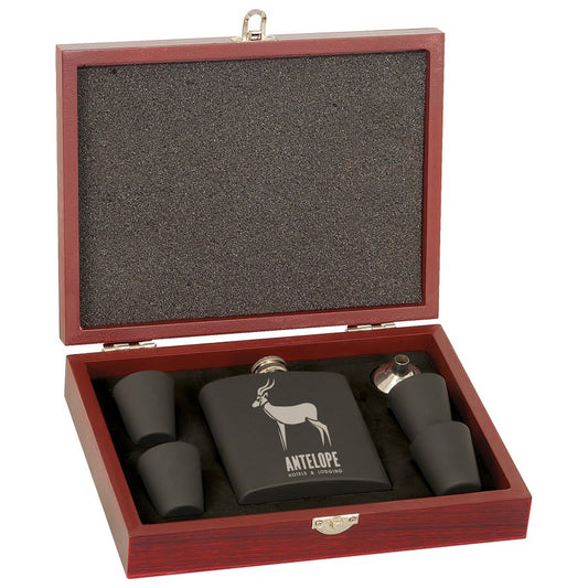 Flask Gift Set with Rosewood Finish Box