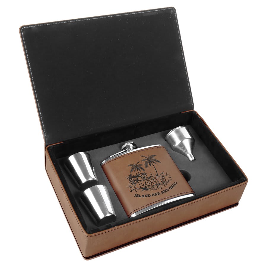 Laserable Leatherette Flask Gift Set