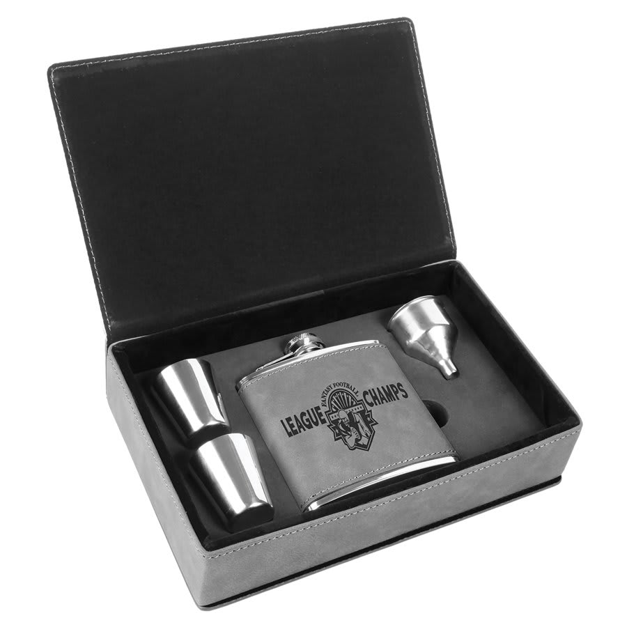 Laserable Leatherette Flask Gift Set