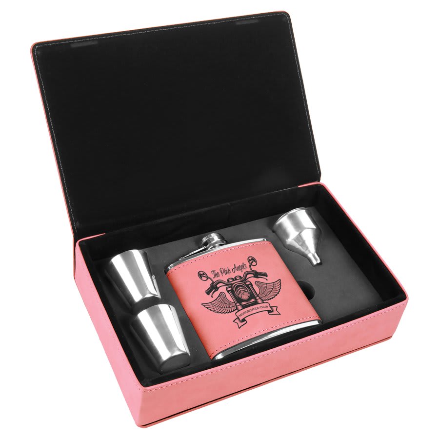 Laserable Leatherette Flask Gift Set