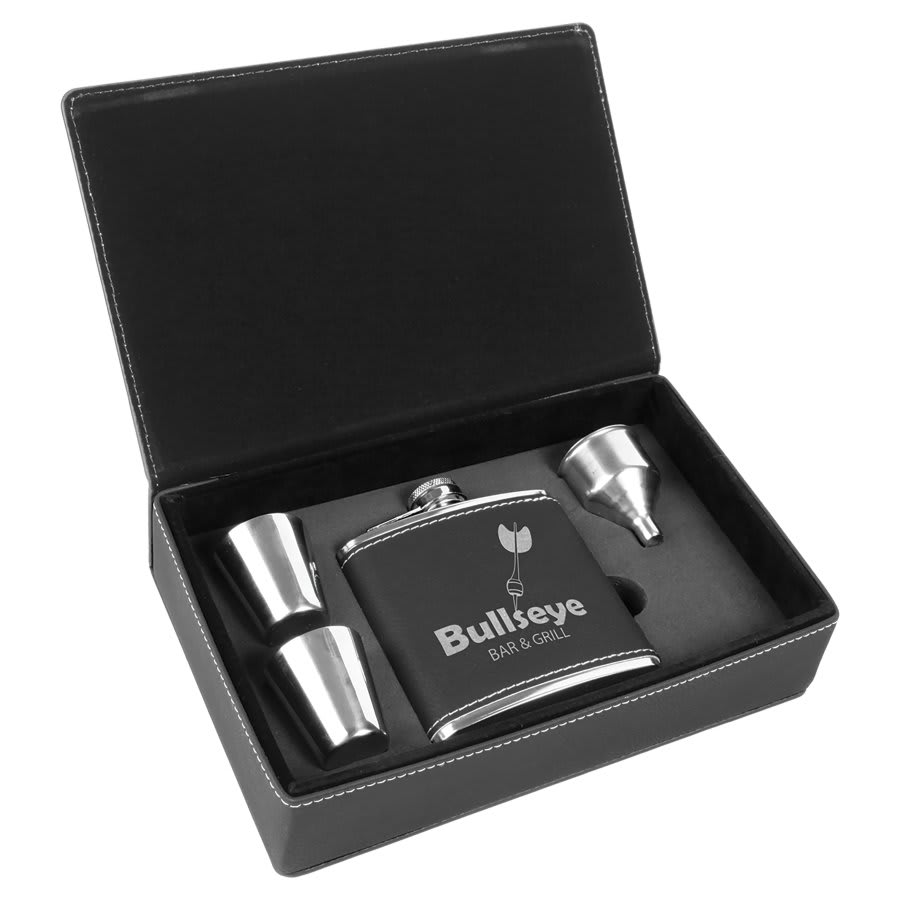 Laserable Leatherette Flask Gift Set