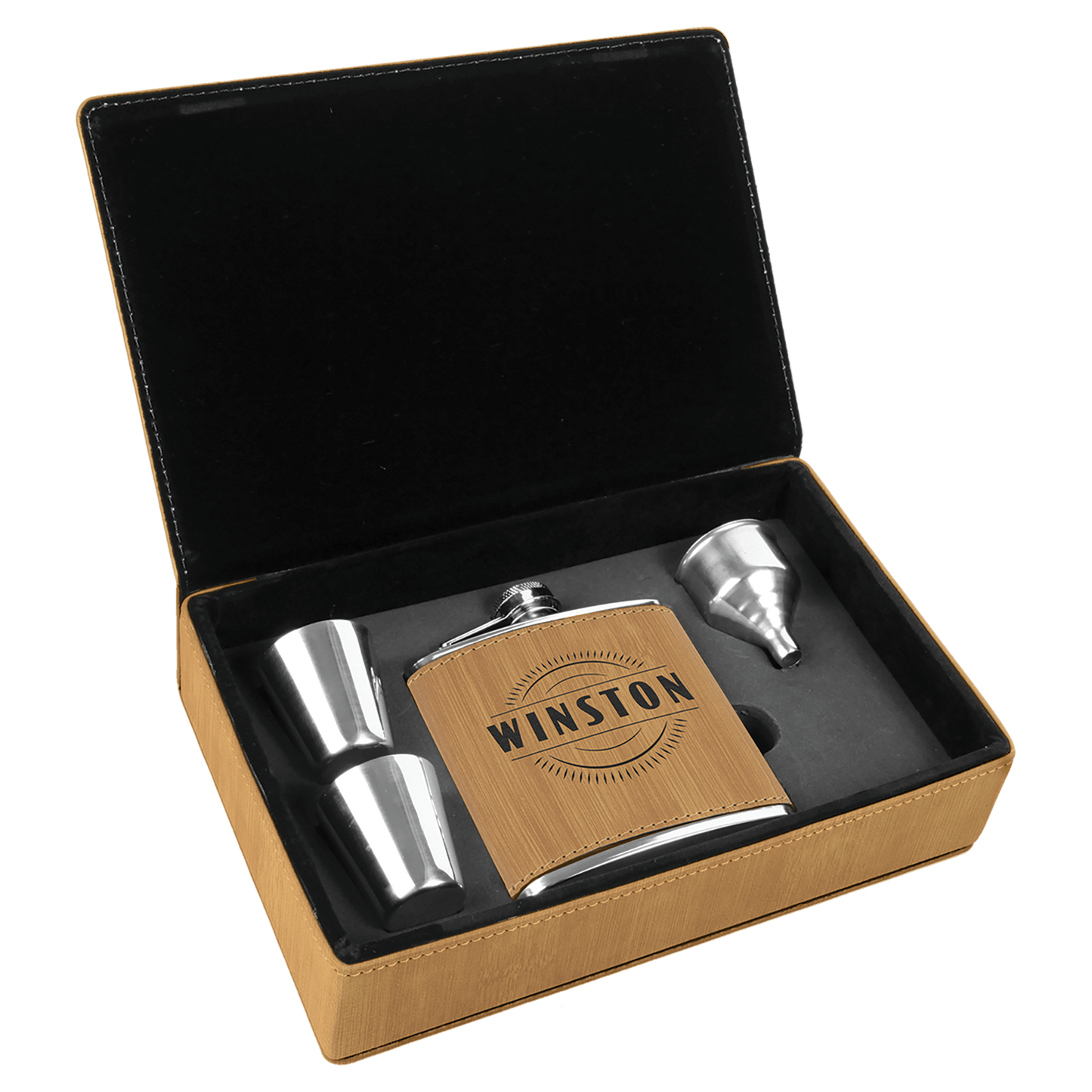 Laserable Leatherette Flask Gift Set