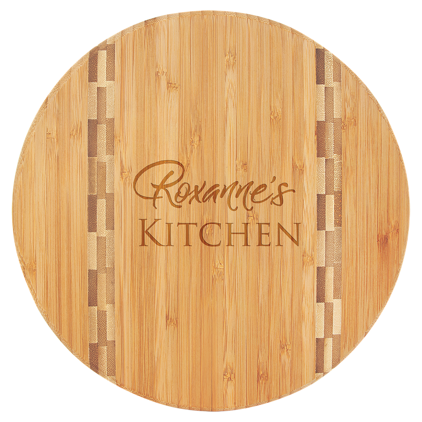 Round Bamboo Cutting Board with Butcher Block Inlay