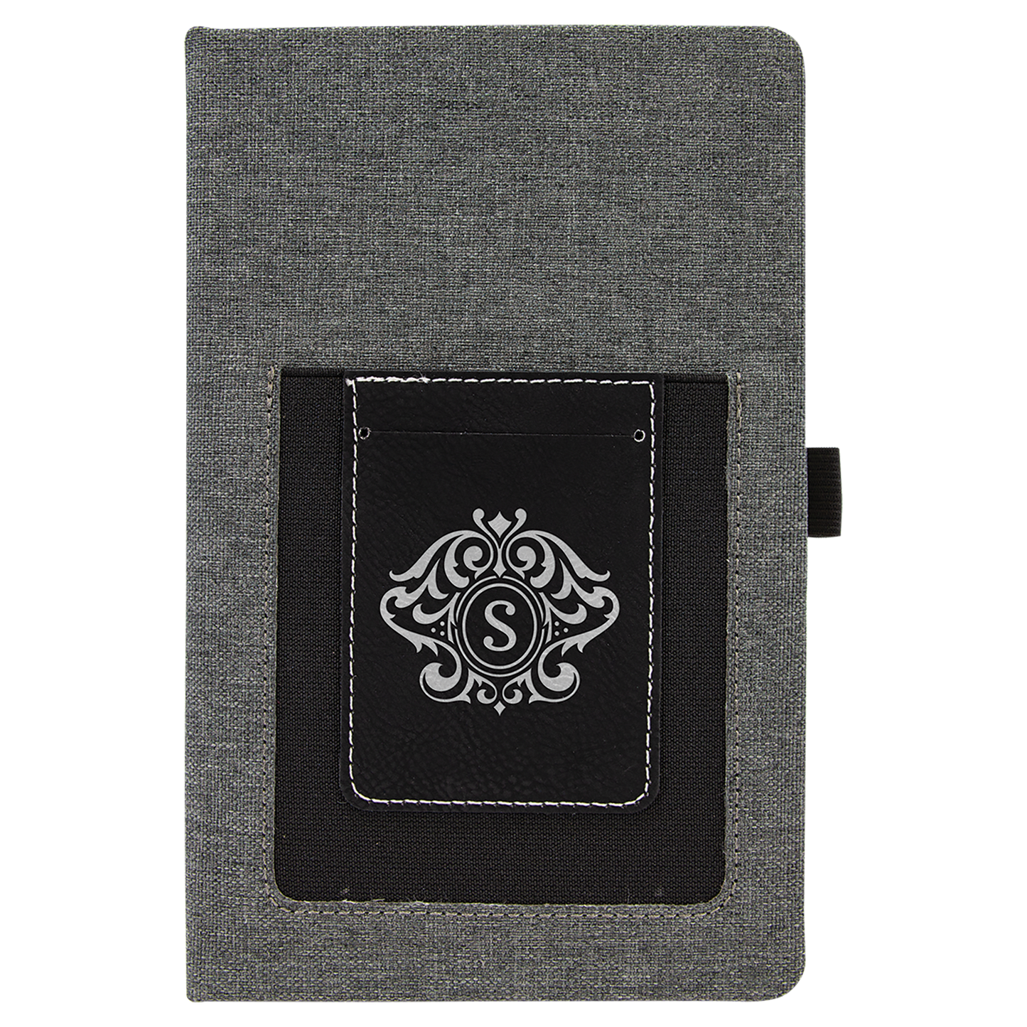 Gray with Black/Silver Canvas Journal with Leatherette Phone Pouch