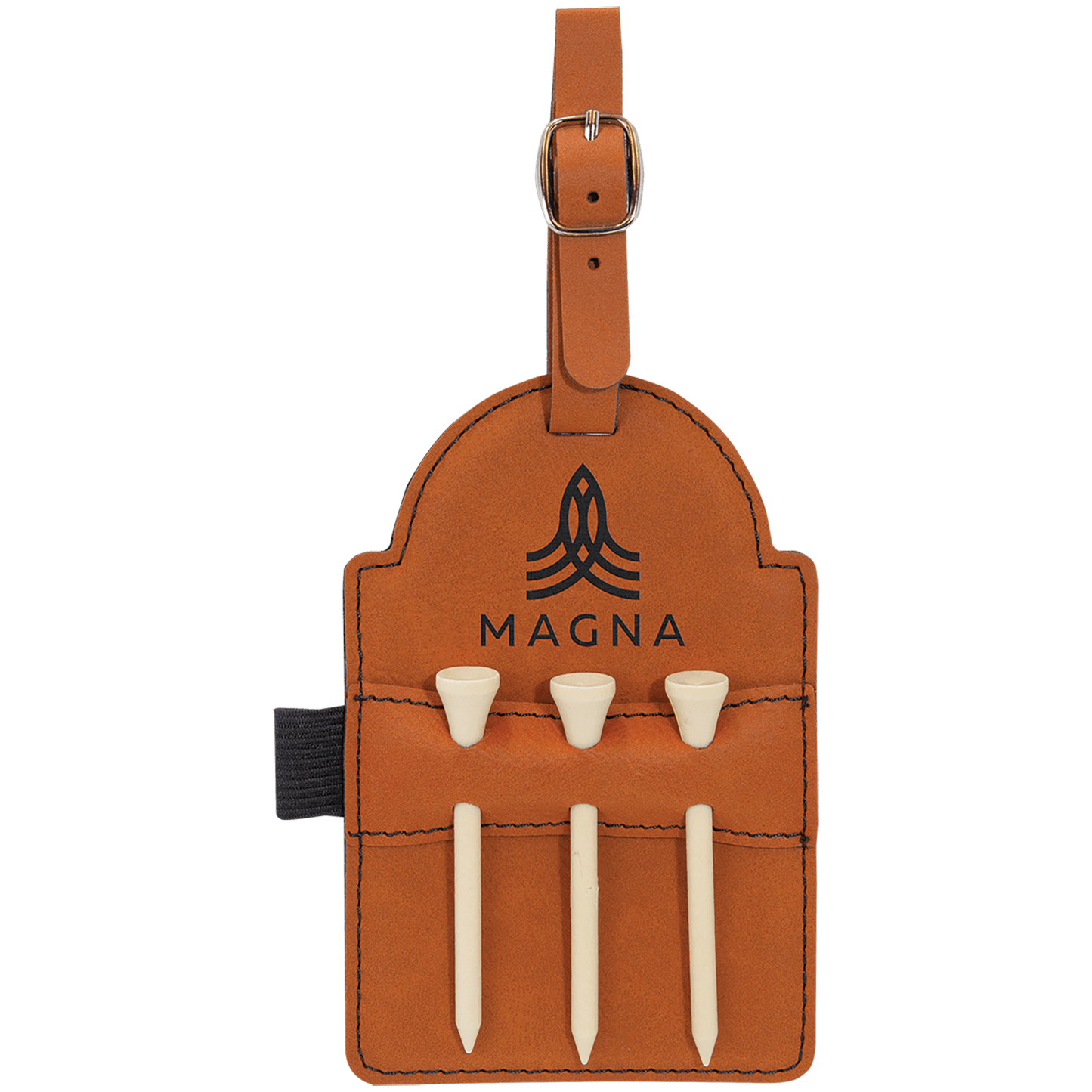 Leatherette Golf Bag Tag with Wooden Tees