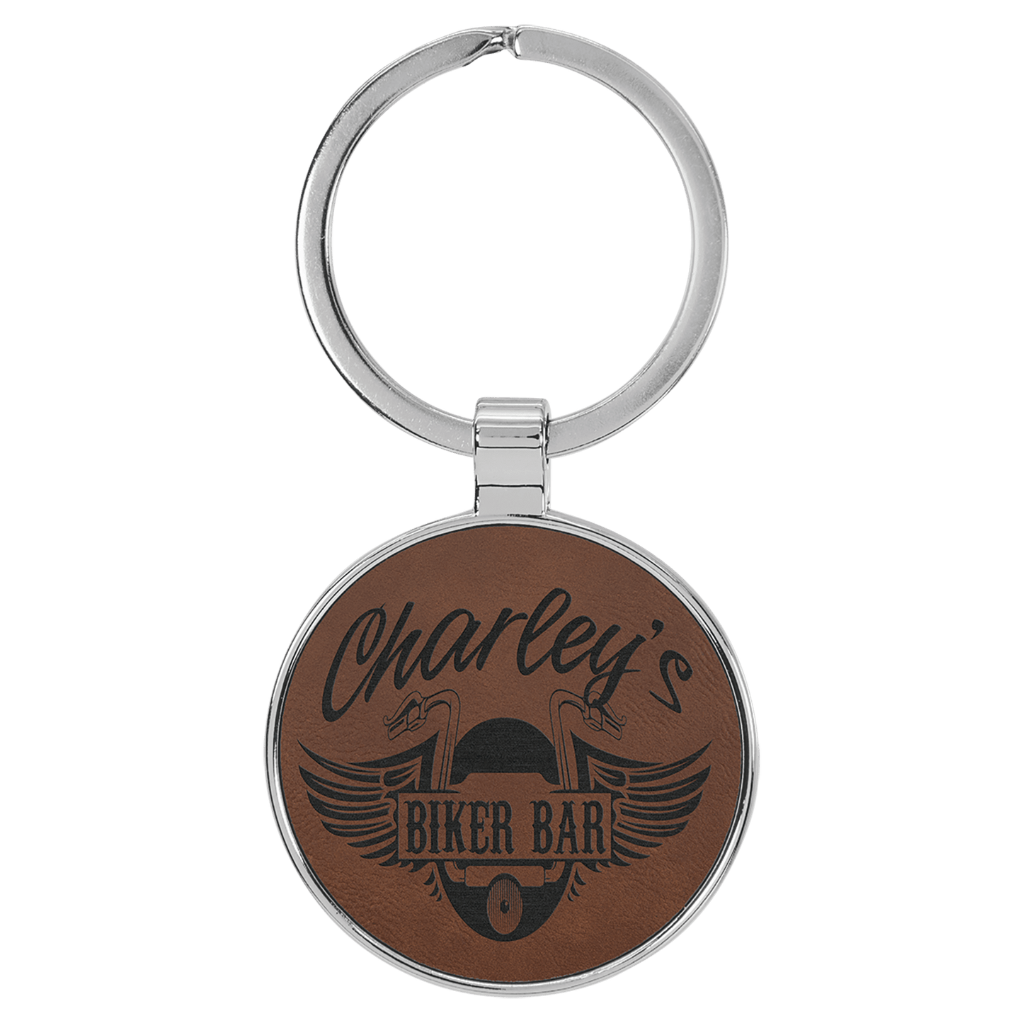 Lasered Leatherette/Metal Keychain