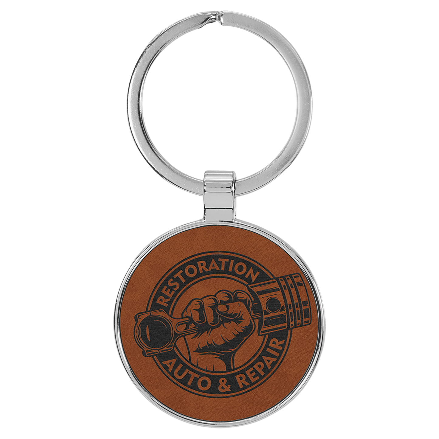 Lasered Leatherette/Metal Keychain