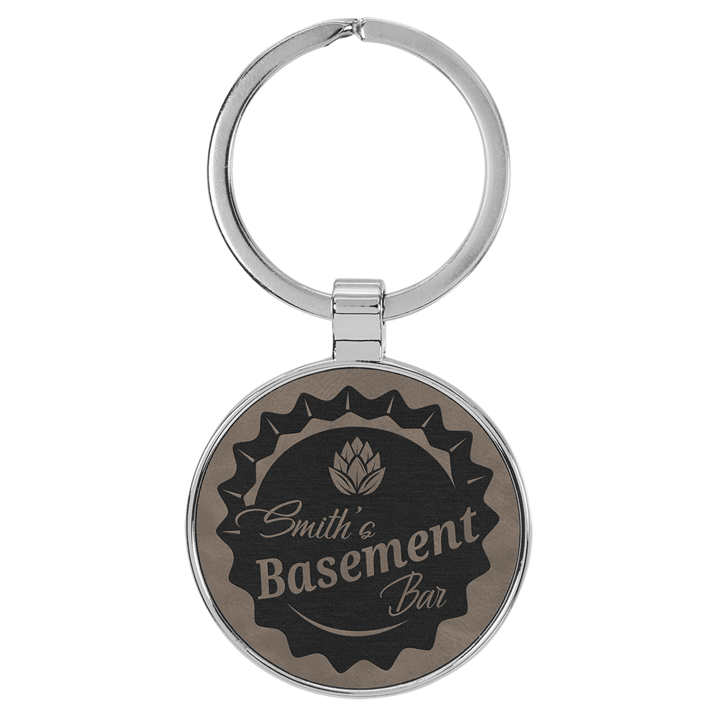 Lasered Leatherette/Metal Keychain