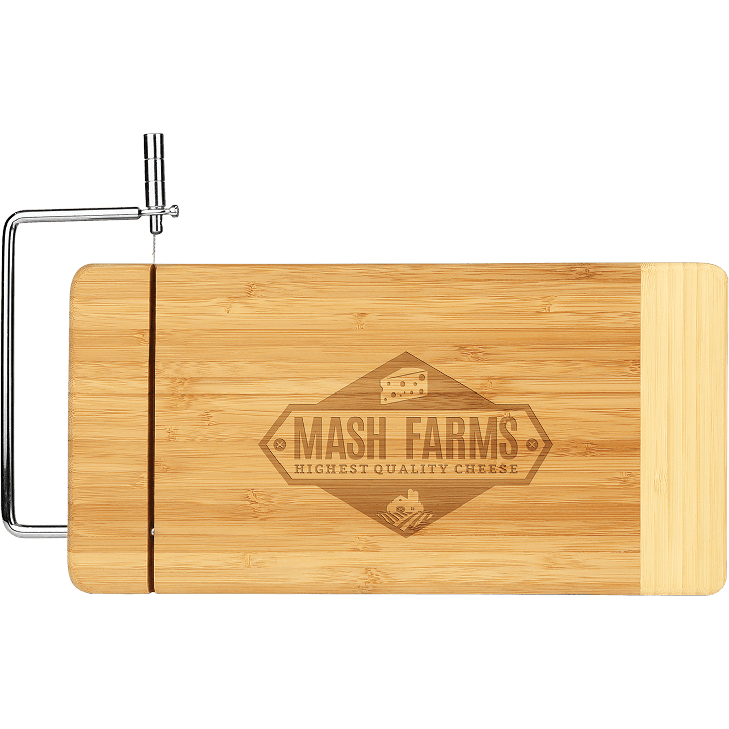 Genuine Bamboo Two-Tone Cutting Board with Metal Cheese Cutter