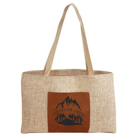 Burlap Bag with 5" Gusset and Leatherette Trim