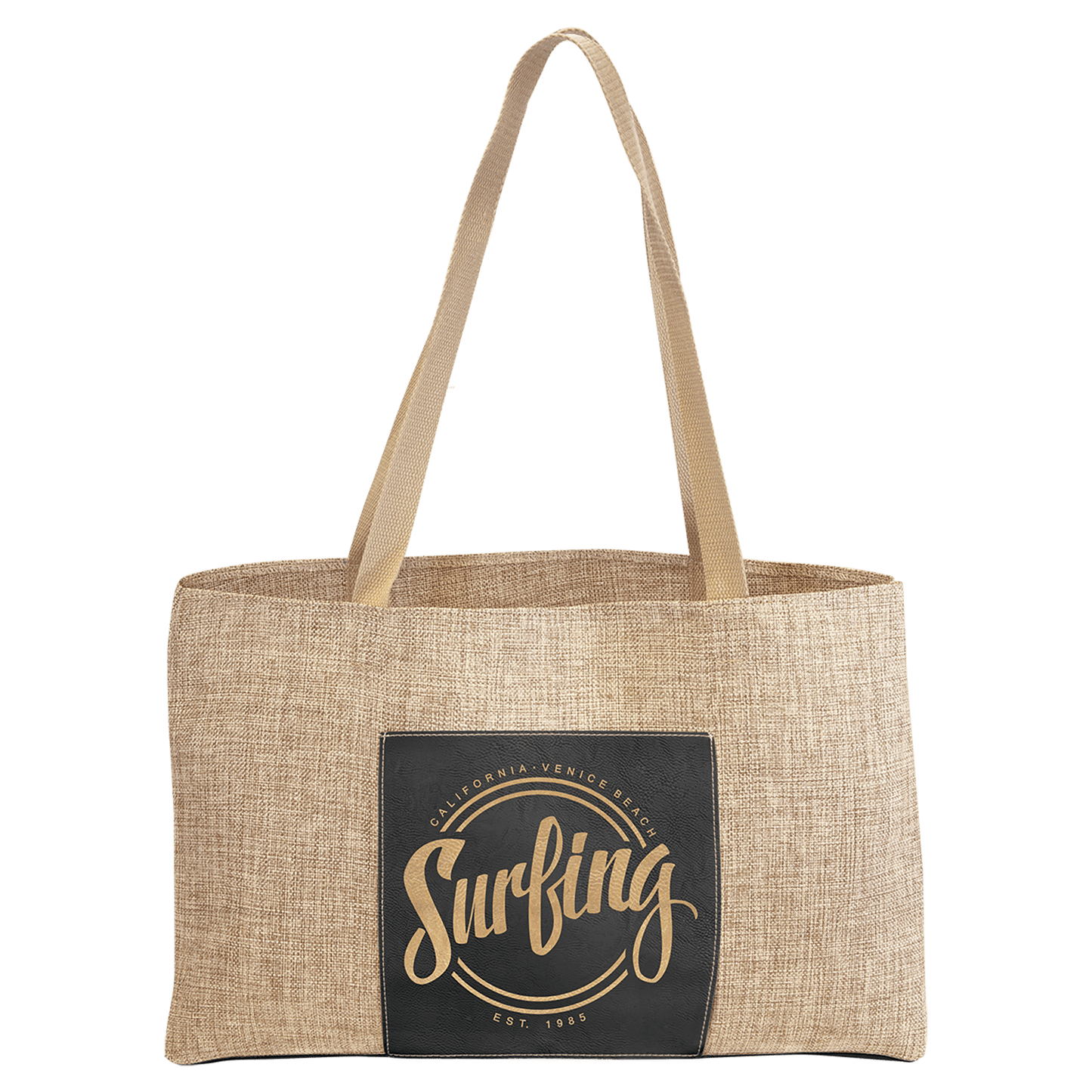 Burlap Bag with 5" Gusset and Leatherette Trim