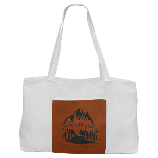 White Canvas Bag with 5" Gusset and Leatherette Trim