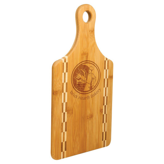 Paddle Shaped Bamboo Cutting Board with Butcher Block Inlay