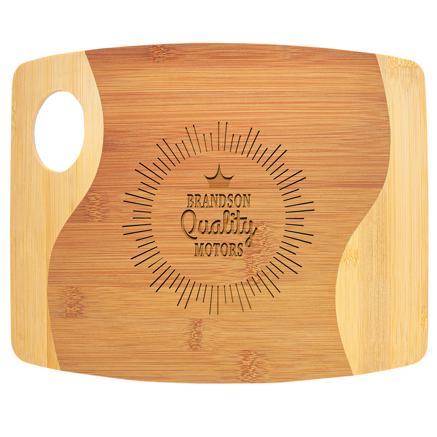 Bamboo Two Tone Cutting Board with Handle