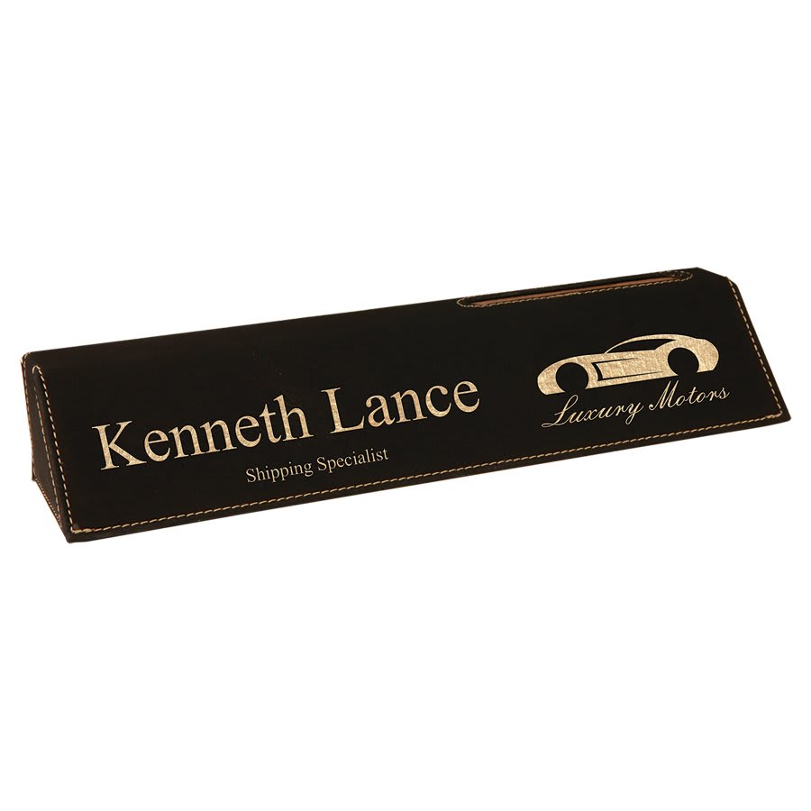 Laserable Leatherette Desk Wedge with Business Card Holder