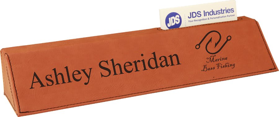 Laserable Leatherette Desk Wedge with Business Card Holder