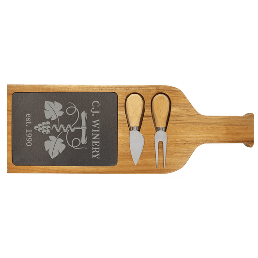 Acacia Wood/Slate Serving Board with Tools