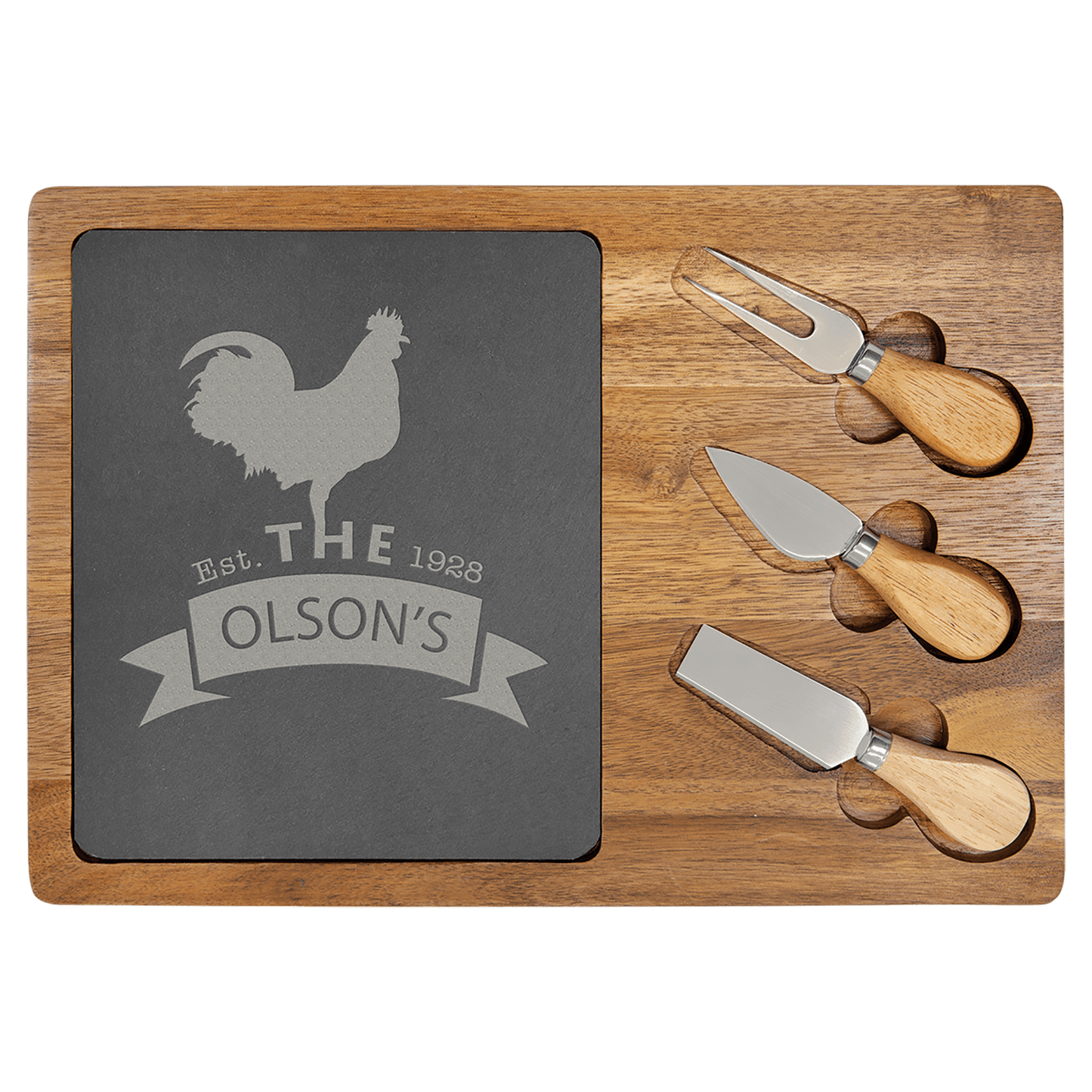 Acacia Wood/Slate Rectangle Cheese Set with Three Tools