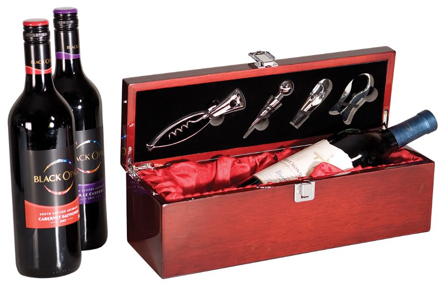 Rosewood Piano Finish Single Wine Presentation Box with 4 Tools