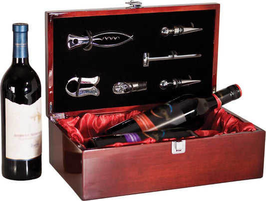 Rosewood Piano Finish Double Wine Presentation Box with 6 Tools