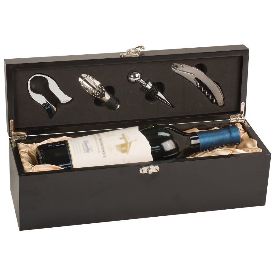 Matte Black Finish Single Wine Presentation Box with 4 Tools