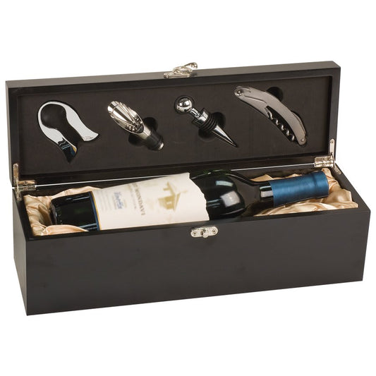 Matte Black Finish Single Wine Presentation Box with 4 Tools