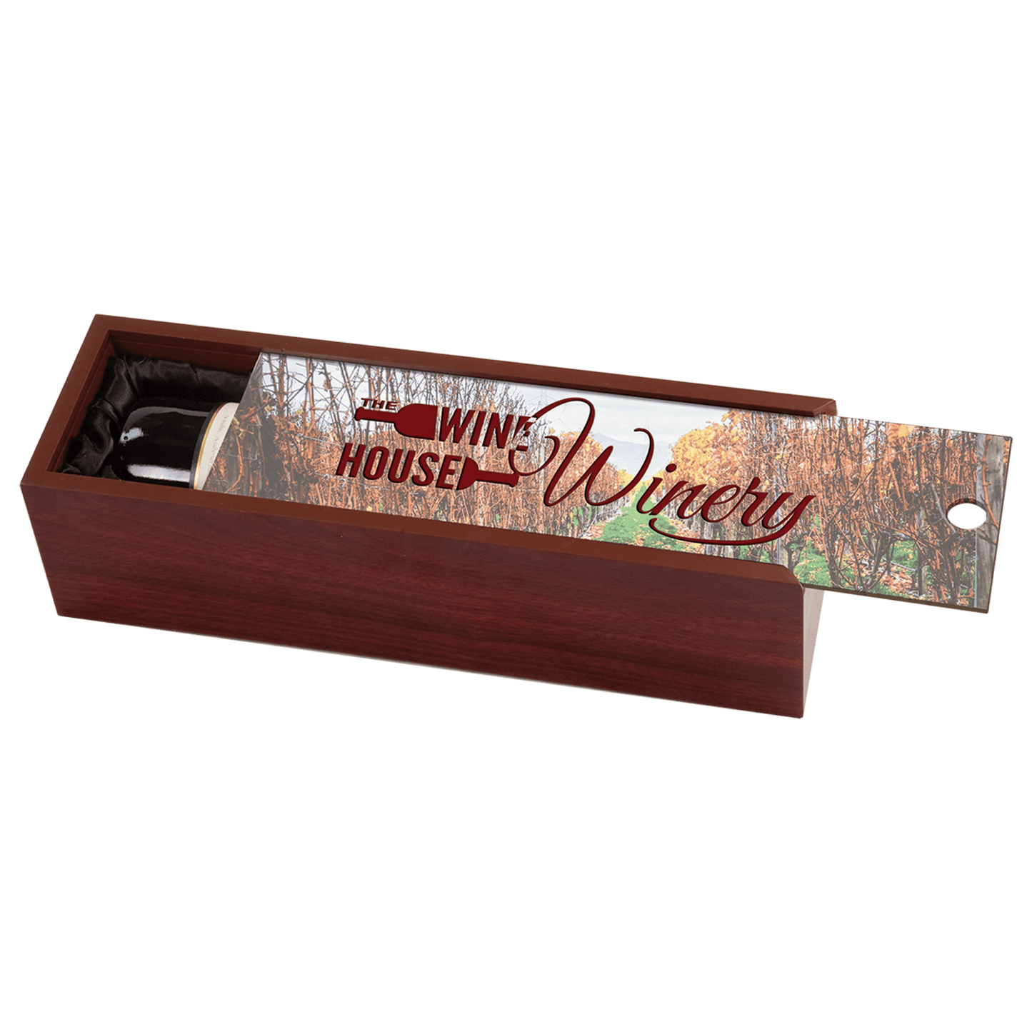 Rosewood Finish Wine Box with Customized Lid & Black Lining