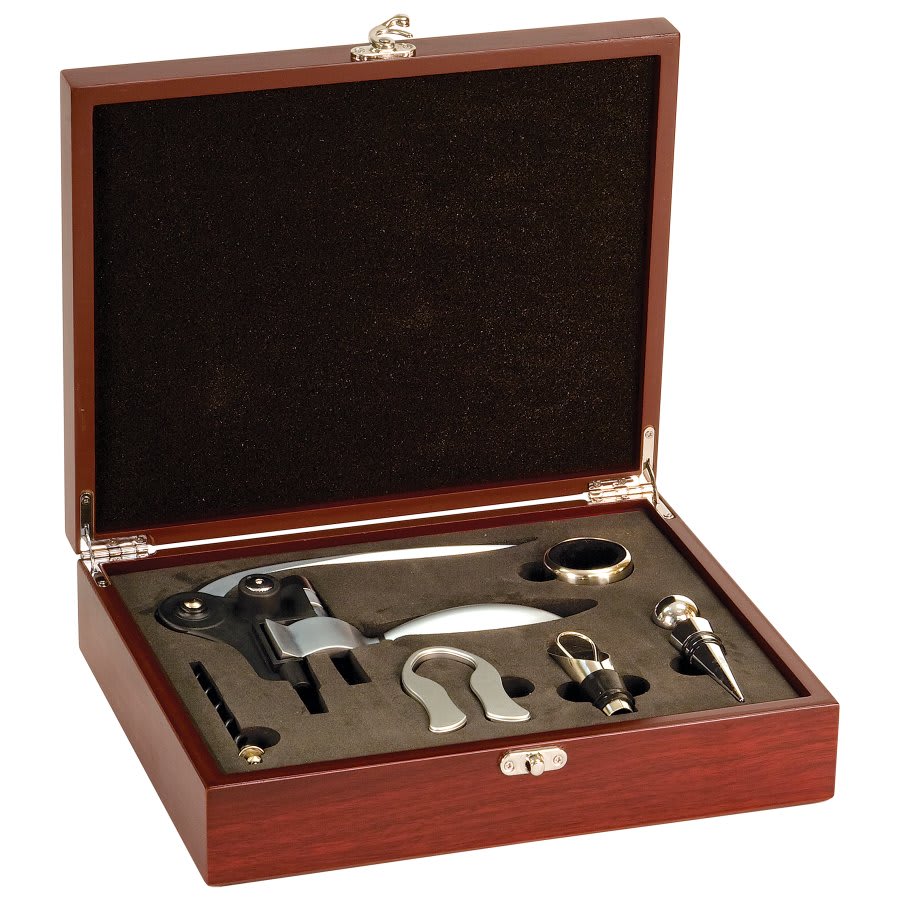 Rosewood Finish 5-Piece Wine Gift Set