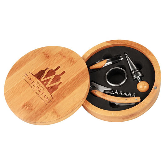 Genuine Bamboo Round 4-Piece Wine Tool Set