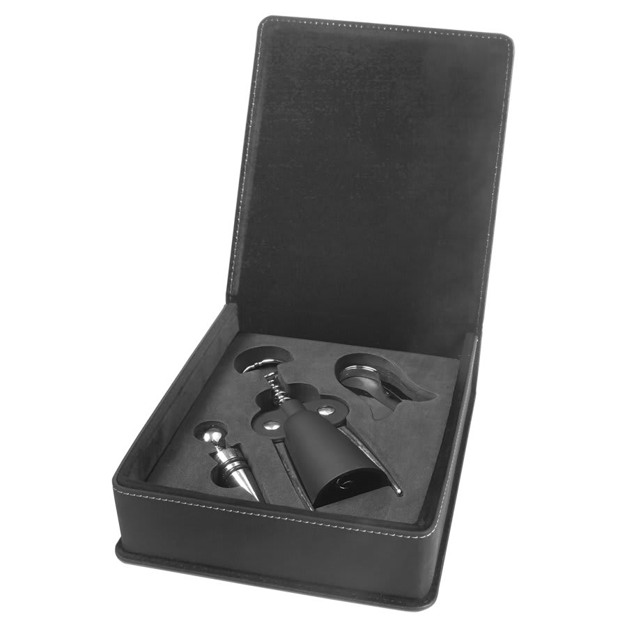 Laserable Leatherette 3-Piece Wine Tool Gift Set