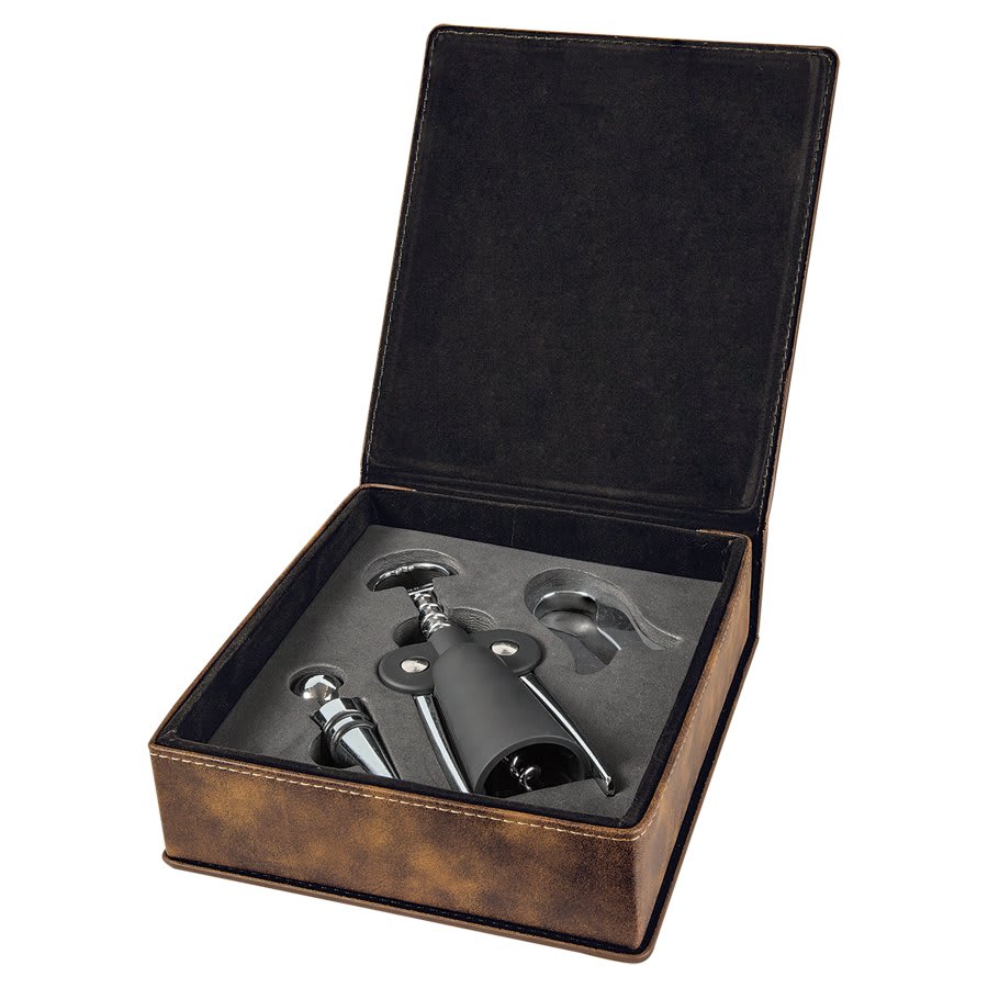 Laserable Leatherette 3-Piece Wine Tool Gift Set