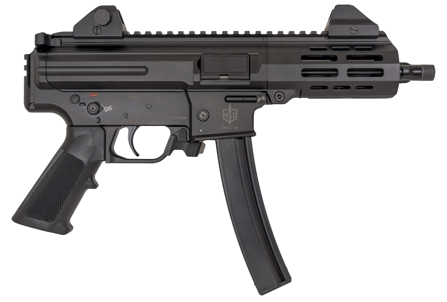 MAC IX 9mm Luger 30+1 6.50" Threaded Barrel, Picatinny Rail Receiver & Rear, Black Polymer Grip